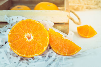 High angle view of orange on table