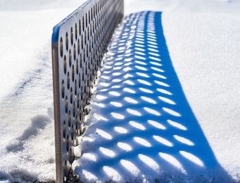 High angle view of snow covered land