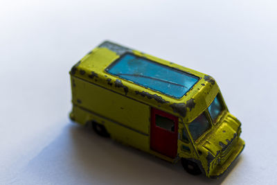 Close-up of toy car on table