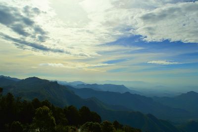 Scenic view of mountains against cloudy sky