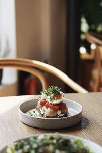 Close-up of ice cream in bowl on table