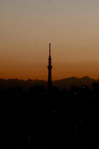 Silhouette of city at sunset