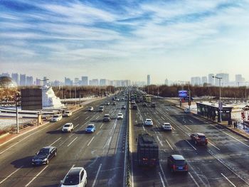 Road passing through city