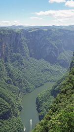 High angle view of mountains against sky