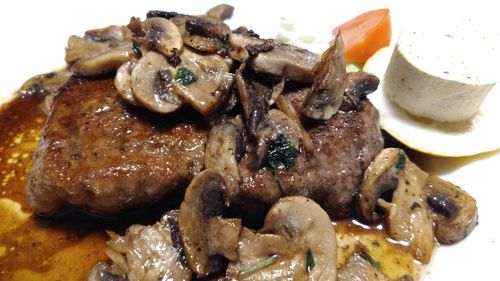 Close-up of mushrooms in plate