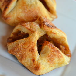 Close-up of baked pastries in plate