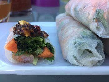 Close-up of food served on table