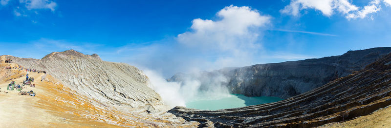 Panoramic view of hot spring against sky