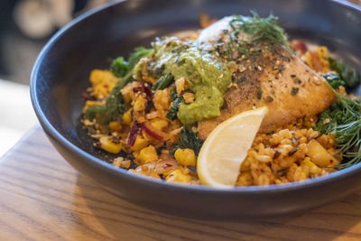 Close-up of food in bowl on table