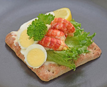 Close-up of breakfast served on table