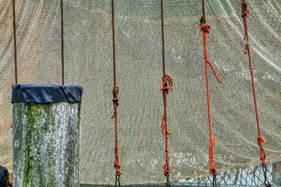 Full frame shot of metal fence against wall