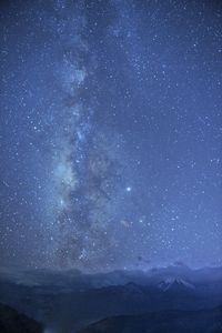 Scenic view of mountains against star field at night