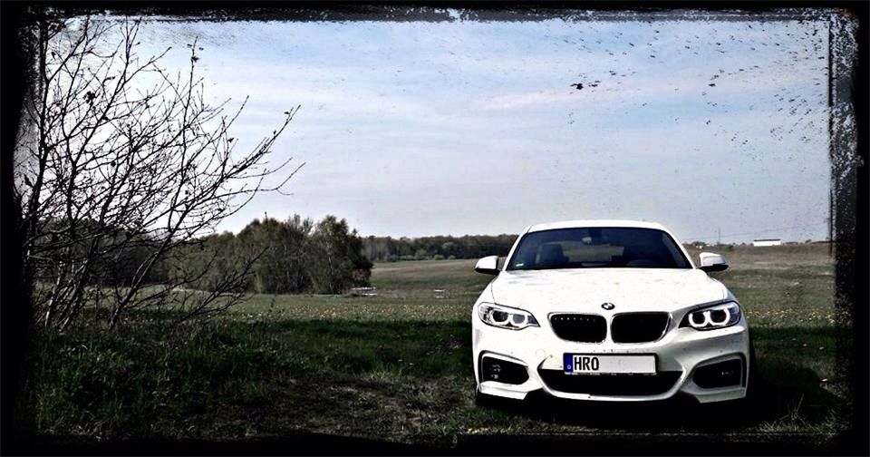 transportation, transfer print, car, land vehicle, mode of transport, field, grass, auto post production filter, landscape, sky, tree, grassy, rural scene, vehicle, outdoors, travel, day, no people, road, nature