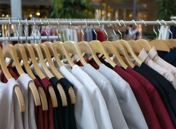 Close-up of clothes displayed for sale in store