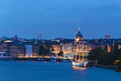View of stockolm illuminated at the blue hour in summer