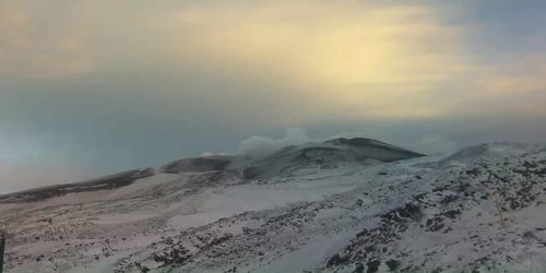 Scenic view of snowcapped mountains against sky during sunset