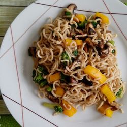 High angle view of meal served in plate