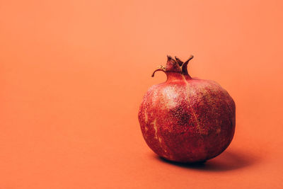 Close-up of apple against orange background