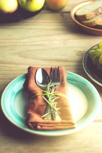 Close-up of cake in plate on table