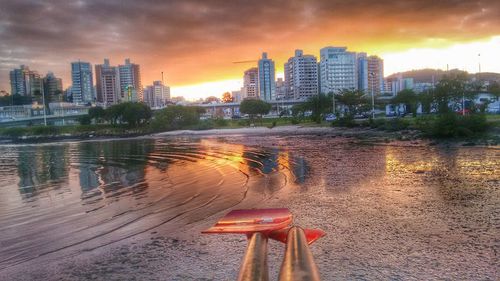 City skyline at sunset