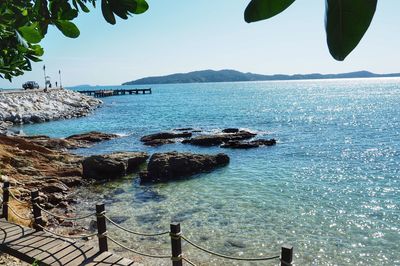 Scenic view of sea against clear sky