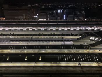 High angle view of illuminated building at night