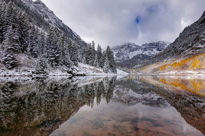 Scenic view of lake and mountains during winter