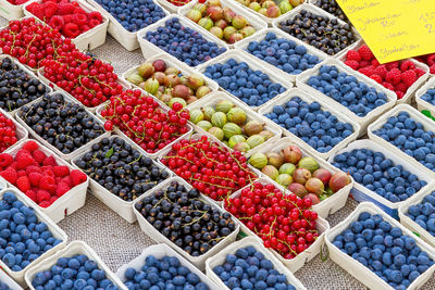 High angle view of fruits at market stall