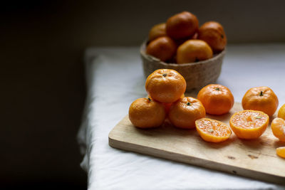 Close-up of fruits on cutting board