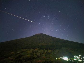 Low angle view of mountain against sky at night