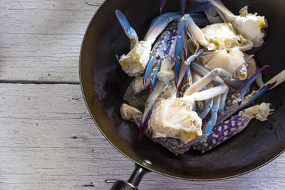 High angle view of food in plate on table