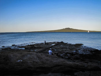Scenic view of sea against clear sky