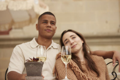 Couple celebrating on patio