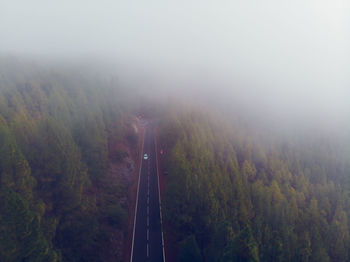High angle view of road in foggy weather