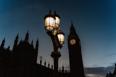 Low angle view of illuminated street light