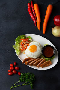 Directly above shot of breakfast served on table