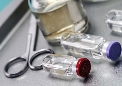 Close-up of glasses on table