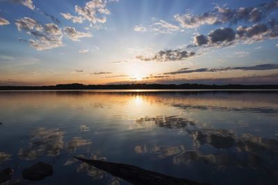 Scenic view of lake against sky during sunset