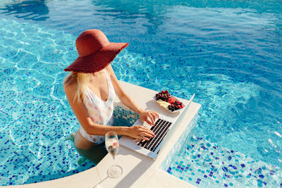 High angle view of woman in boat