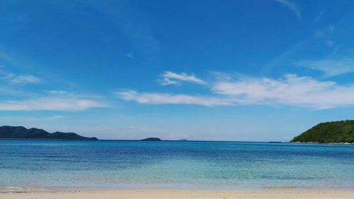 Scenic view of sea against blue sky