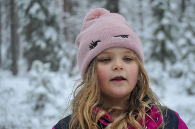 Portrait of girl in snow