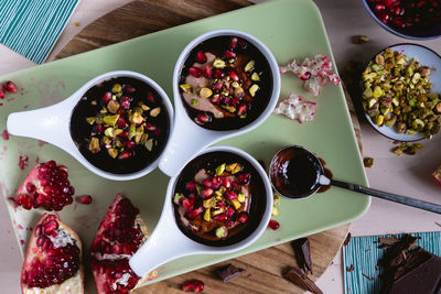 High angle view of breakfast on table