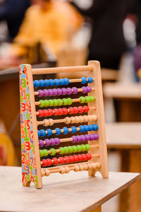 Close-up of multi colored candies on table