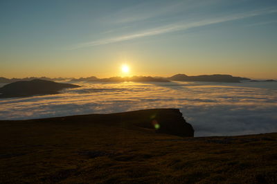 Scenic view of sunset over land