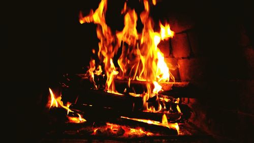 Close-up of fire in the dark