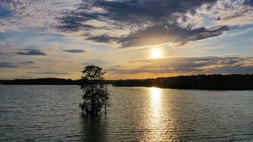 Scenic view of lake against sky during sunset