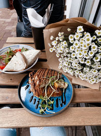 High angle view of food on table
