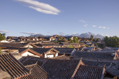 High angle view of buildings in city