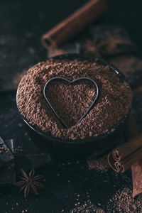 High angle view of heart shape on table