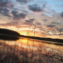 Scenic view of lake at sunset